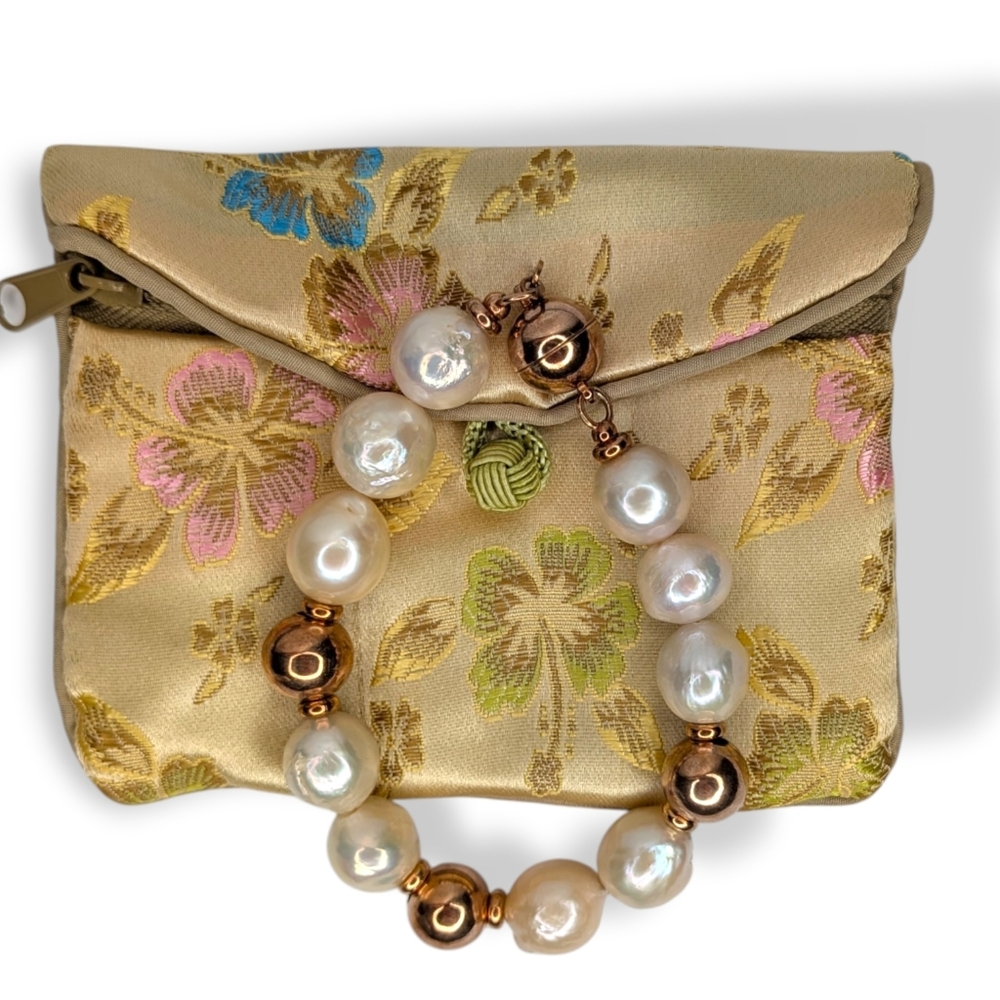 Honora Pearl Bracelet Baroque Large Freshwater Pearls Sterling Silver 925 Pouch - Picture 2 of 9